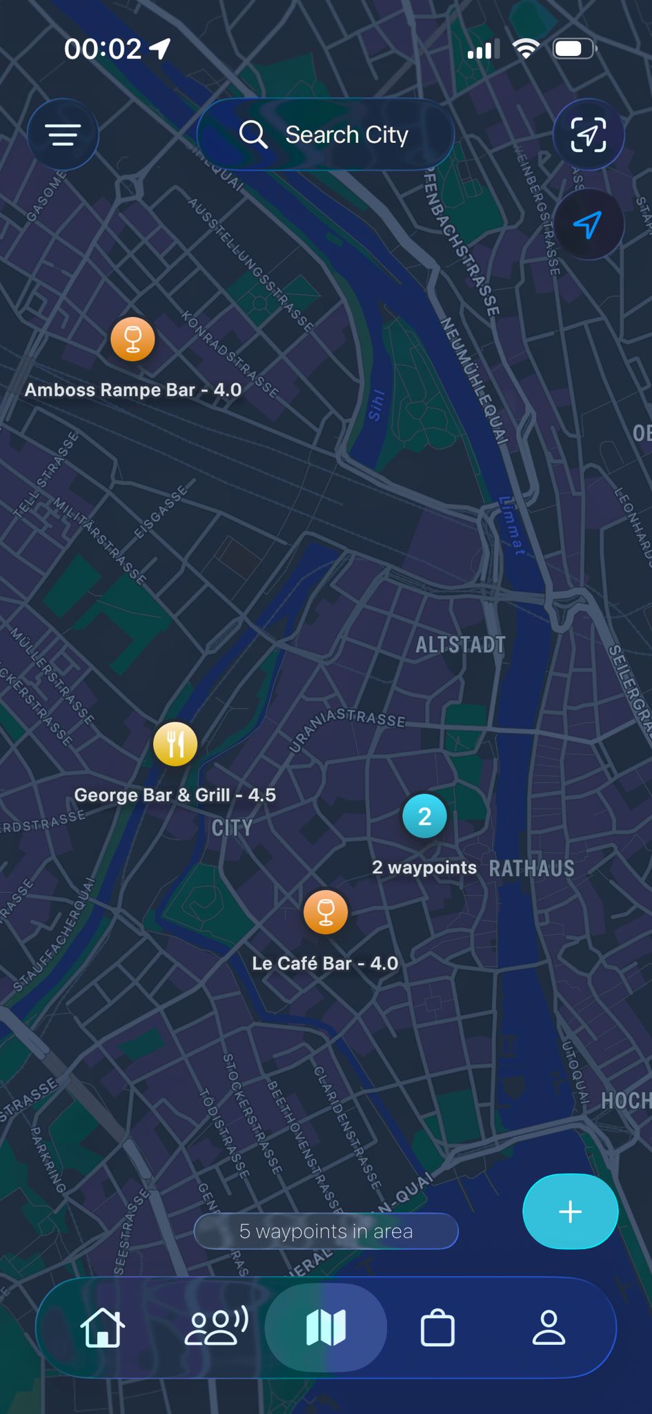 Atlas in The Bay — a night map with waypoints